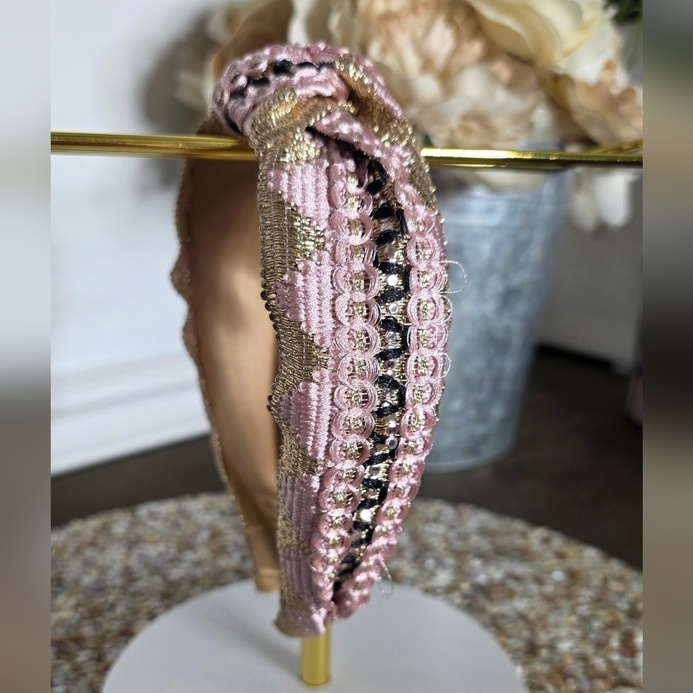 Chic Pink and Gold Embellished Headband - Picture 3 of 3